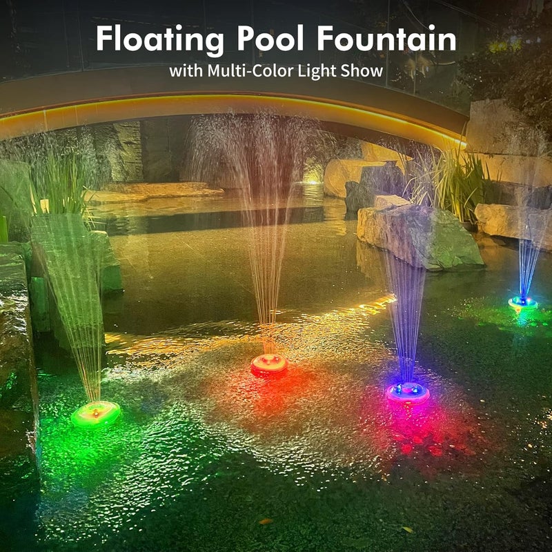 KingSom Floating Pool Fountain with Underwater Light Show, Floating Pond Fountain, 2 Spray Modes Waterfall Fountain, Waterproof Sprinkler Fountains for Inground Above Ground Pools - Image 2